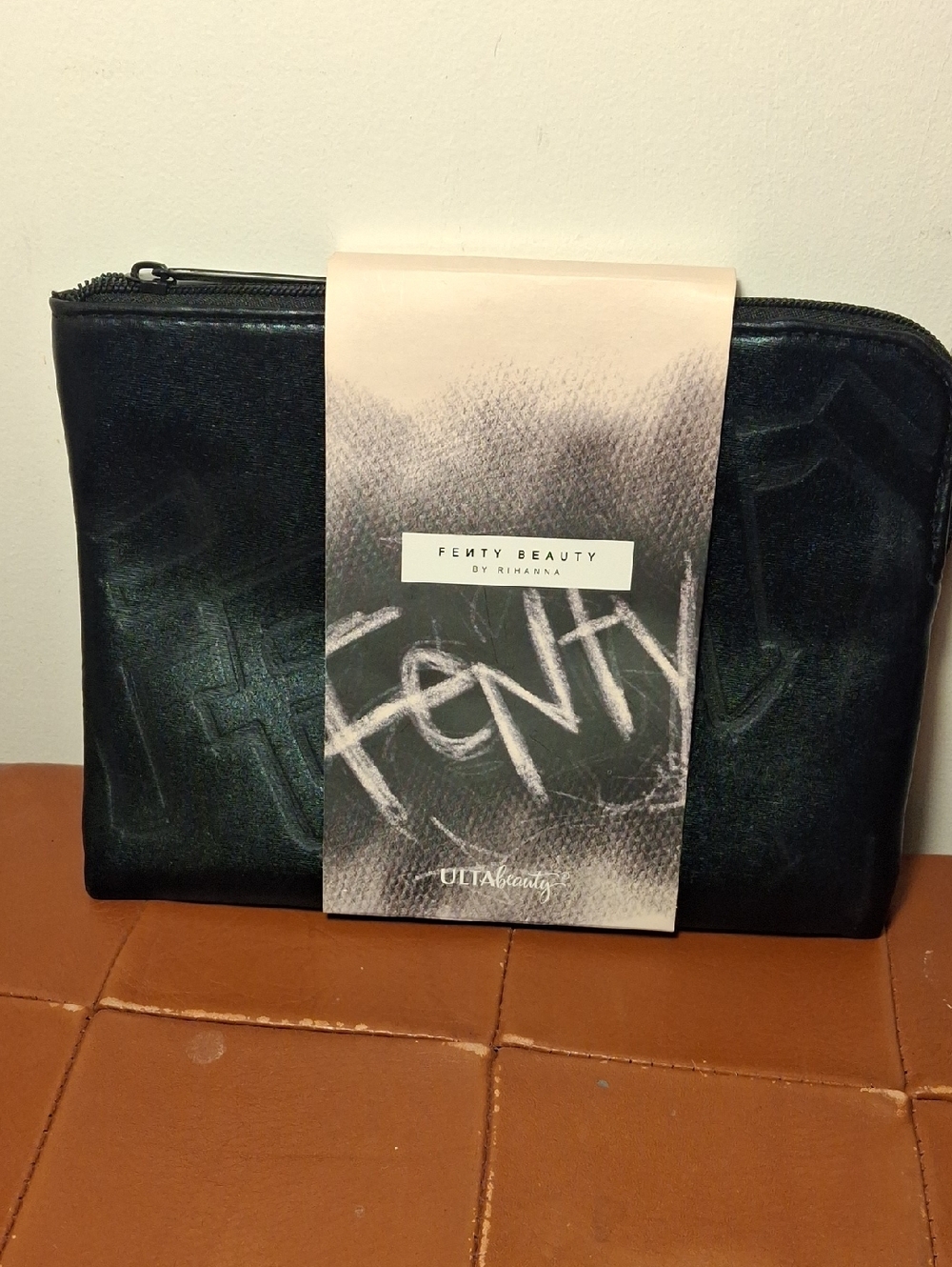 Fenty Beauty Black Embossed Makeup Pouch